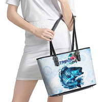 Striped Bass Whisperer Leather Tote Bag Tropical Wave Fishing Design - Wonder Print Shop