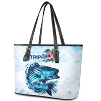 Striped Bass Whisperer Leather Tote Bag Tropical Wave Fishing Design - Wonder Print Shop