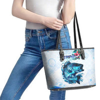 Striped Bass Whisperer Leather Tote Bag Tropical Wave Fishing Design - Wonder Print Shop