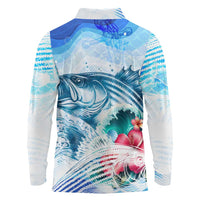 Striped Bass Whisperer Long Sleeve Polo Shirt Tropical Wave Fishing Design - Wonder Print Shop