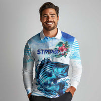 Striped Bass Whisperer Long Sleeve Polo Shirt Tropical Wave Fishing Design - Wonder Print Shop