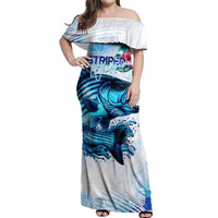 Striped Bass Whisperer Off Shoulder Maxi Dress Tropical Wave Fishing Design - Wonder Print Shop