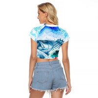 Striped Bass Whisperer Raglan Cropped T Shirt Tropical Wave Fishing Design - Wonder Print Shop
