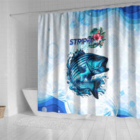 Striped Bass Whisperer Shower Curtain Tropical Wave Fishing Design - Wonder Print Shop