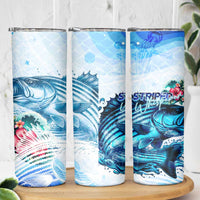 Striped Bass Whisperer Skinny Tumbler Tropical Wave Fishing Design - Wonder Print Shop