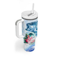 Striped Bass Whisperer Tumbler With Handle Tropical Wave Fishing Design - Wonder Print Shop