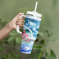 Striped Bass Whisperer Tumbler With Handle Tropical Wave Fishing Design - Wonder Print Shop
