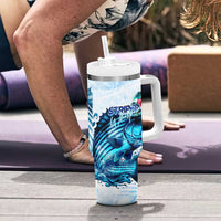 Striped Bass Whisperer Tumbler With Handle Tropical Wave Fishing Design - Wonder Print Shop