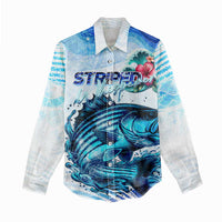 Striped Bass Whisperer Women Casual Shirt Tropical Wave Fishing Design - Wonder Print Shop