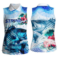 Striped Bass Whisperer Women Sleeveless Polo Shirt Tropical Wave Fishing Design - Wonder Print Shop