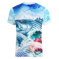 Striped Bass Whisperer Women V-Neck T-Shirt Tropical Wave Fishing Design - Wonder Print Shop