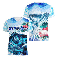 Striped Bass Whisperer Women V-Neck T-Shirt Tropical Wave Fishing Design - Wonder Print Shop