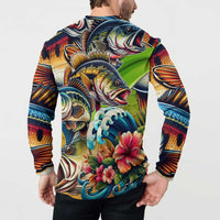 Bass Fishing Button Sweatshirt Tropical Explosion Angler Design - Wonder Print Shop