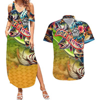Bass Fishing Couples Matching Summer Maxi Dress and Hawaiian Shirt Tropical Explosion Angler Design - Wonder Print Shop