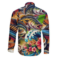 Bass Fishing Family Matching Long Sleeve Bodycon Dress and Hawaiian Shirt Tropical Explosion Angler Design - Wonder Print Shop