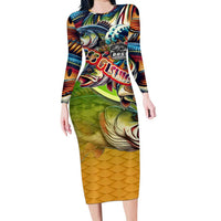 Bass Fishing Family Matching Long Sleeve Bodycon Dress and Hawaiian Shirt Tropical Explosion Angler Design - Wonder Print Shop