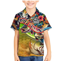Bass Fishing Family Matching Mermaid Dress and Hawaiian Shirt Tropical Explosion Angler Design - Wonder Print Shop