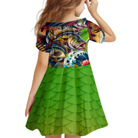 Bass Fishing Family Matching Off The Shoulder Long Sleeve Dress and Hawaiian Shirt Tropical Explosion Angler Design - Wonder Print Shop