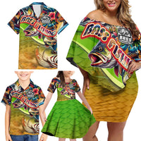 Bass Fishing Family Matching Off Shoulder Short Dress and Hawaiian Shirt Tropical Explosion Angler Design - Wonder Print Shop