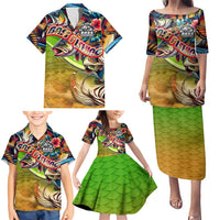 Bass Fishing Family Matching Puletasi and Hawaiian Shirt Tropical Explosion Angler Design - Wonder Print Shop