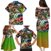Bass Fishing Family Matching Puletasi and Hawaiian Shirt Tropical Explosion Angler Design - Wonder Print Shop