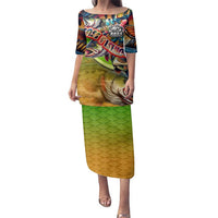 Bass Fishing Family Matching Puletasi and Hawaiian Shirt Tropical Explosion Angler Design - Wonder Print Shop