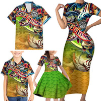 Bass Fishing Family Matching Short Sleeve Bodycon Dress and Hawaiian Shirt Tropical Explosion Angler Design - Wonder Print Shop