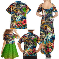 Bass Fishing Family Matching Summer Maxi Dress and Hawaiian Shirt Tropical Explosion Angler Design - Wonder Print Shop