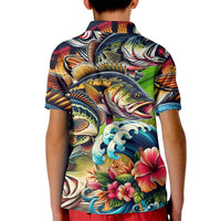 Bass Fishing Kid Polo Shirt Tropical Explosion Angler Design - Wonder Print Shop