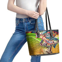 Bass Fishing Leather Tote Bag Tropical Explosion Angler Design - Wonder Print Shop