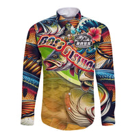 Bass Fishing Long Sleeve Button Shirt Tropical Explosion Angler Design - Wonder Print Shop
