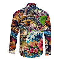 Bass Fishing Long Sleeve Button Shirt Tropical Explosion Angler Design - Wonder Print Shop