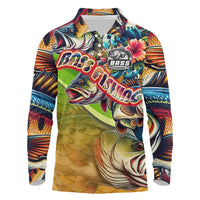 Bass Fishing Long Sleeve Polo Shirt Tropical Explosion Angler Design - Wonder Print Shop