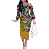 Bass Fishing Off The Shoulder Long Sleeve Dress Tropical Explosion Angler Design - Wonder Print Shop