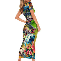 Bass Fishing Short Sleeve Bodycon Dress Tropical Explosion Angler Design - Wonder Print Shop
