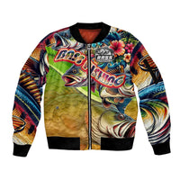 Bass Fishing Sleeve Zip Bomber Jacket Tropical Explosion Angler Design - Wonder Print Shop