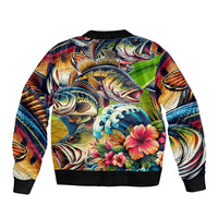 Bass Fishing Sleeve Zip Bomber Jacket Tropical Explosion Angler Design - Wonder Print Shop