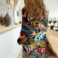 Bass Fishing Women Casual Shirt Tropical Explosion Angler Design - Wonder Print Shop