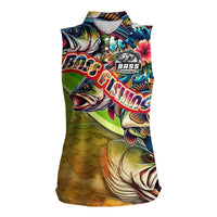 Bass Fishing Women Sleeveless Polo Shirt Tropical Explosion Angler Design - Wonder Print Shop