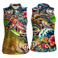 Bass Fishing Women Sleeveless Polo Shirt Tropical Explosion Angler Design - Wonder Print Shop