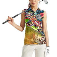 Bass Fishing Women Sleeveless Polo Shirt Tropical Explosion Angler Design - Wonder Print Shop