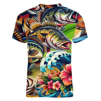 Bass Fishing Women V-Neck T-Shirt Tropical Explosion Angler Design - Wonder Print Shop