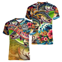 Bass Fishing Women V-Neck T-Shirt Tropical Explosion Angler Design - Wonder Print Shop