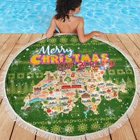 Merry Christmas Switzerland Beach Blanket Xmas Travel Map - Wonder Print Shop