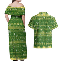 Merry Christmas Switzerland Couples Matching Off Shoulder Maxi Dress and Hawaiian Shirt Xmas Travel Map - Wonder Print Shop