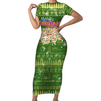 Merry Christmas Switzerland Short Sleeve Bodycon Dress Xmas Travel Map - Wonder Print Shop