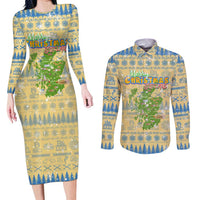 Merry Christmas Scotland Couples Matching Long Sleeve Bodycon Dress and Long Sleeve Button Shirt Xmas Travel Map - Wonder Print Shop