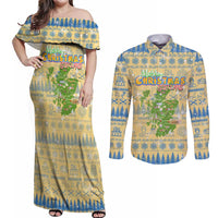 Merry Christmas Scotland Couples Matching Off Shoulder Maxi Dress and Long Sleeve Button Shirt Xmas Travel Map - Wonder Print Shop