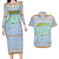 Merry Christmas Iceland Couples Matching Long Sleeve Bodycon Dress and Hawaiian Shirt Xmas Travel Map - Wonder Print Shop