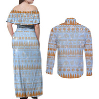 Merry Christmas Iceland Couples Matching Off Shoulder Maxi Dress and Long Sleeve Button Shirt Xmas Travel Map - Wonder Print Shop